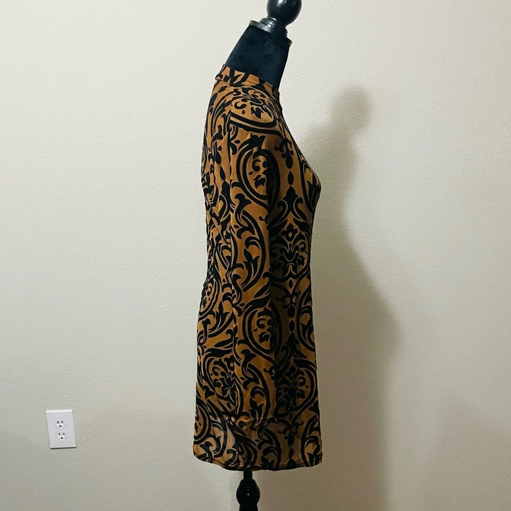 Black and Brown Long Sleeve Mock Neck Bodycon Dress - Picture 3 of 5